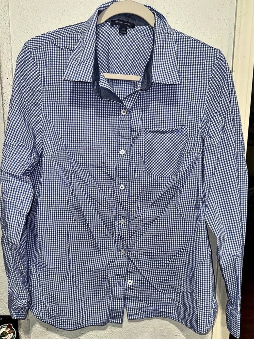 Tommy Hilfiger Gingham Button Down Blue & White Size Large Like New
